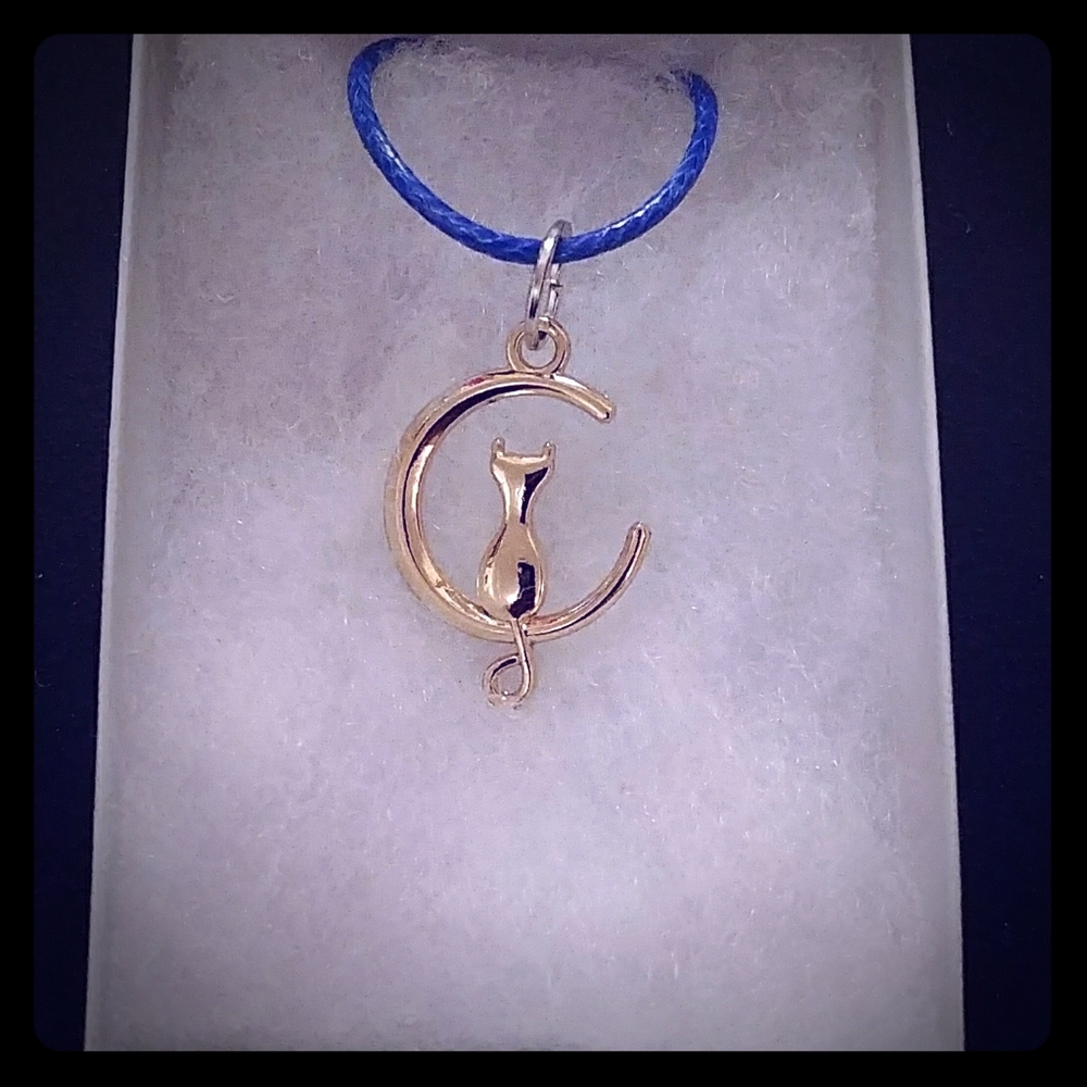 Gold Cat In Moon Necklace